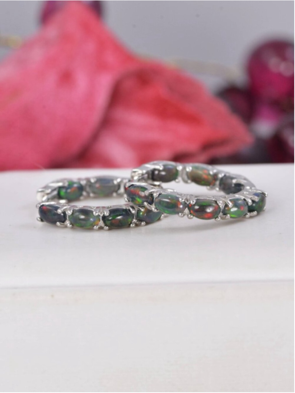 Natural Genuine Ethopian Opal Inside Out Hoop Earrings 925 Sterling Silver